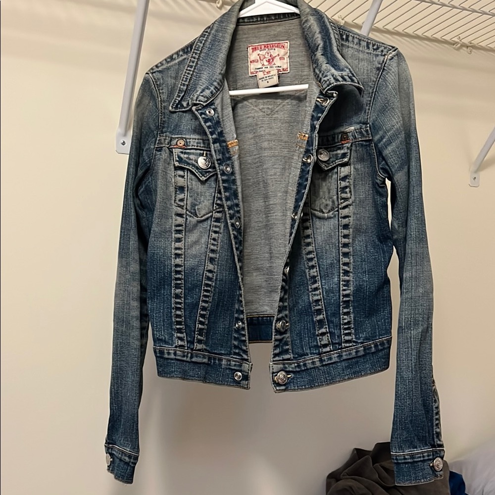 True Religion Blue Cropped Jean Jacket Classic Style
